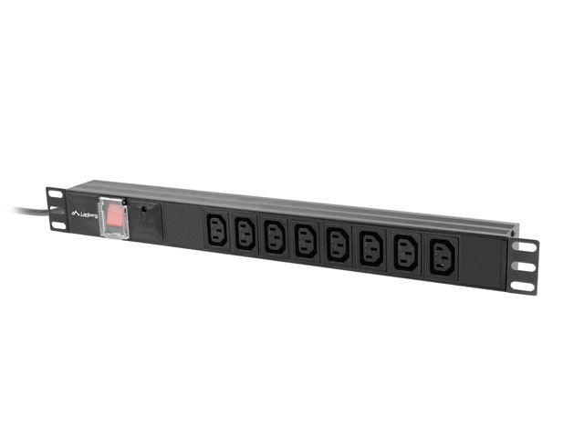 Lanberg Rallonge Rack 19" 8 Prises IEC C13 16A Protection Surtension 2m Noir