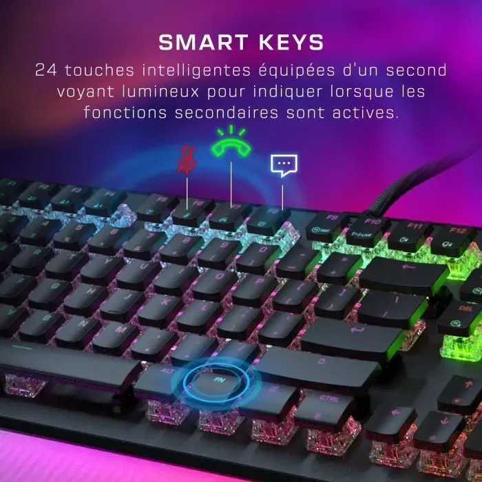 Turtle Beach Vulcan II Max - Clavier gaming mécanique et optique PC avec rétroéclairage RGB, interrupteurs TITAN II, 24 Smart Keys et repose-poignets amovible - Noir