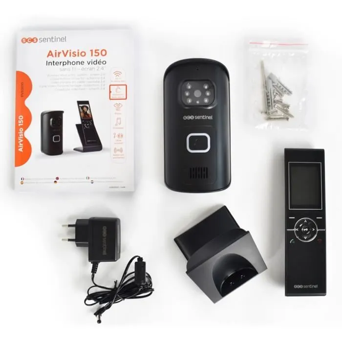 SCS SENTINEL AirVisio 150 - Interphone vidéo sans fil 2,4 pouces, portée 150 m, mémorisation des visiteurs, couleur noire, garantie 3 ans SCS SENTINEL AirVisio 150 - Interphone vidéo sans fil 2,4 pouces, portée 150 m, mémorisation des visiteurs, couleur noire, garantie 3 ans