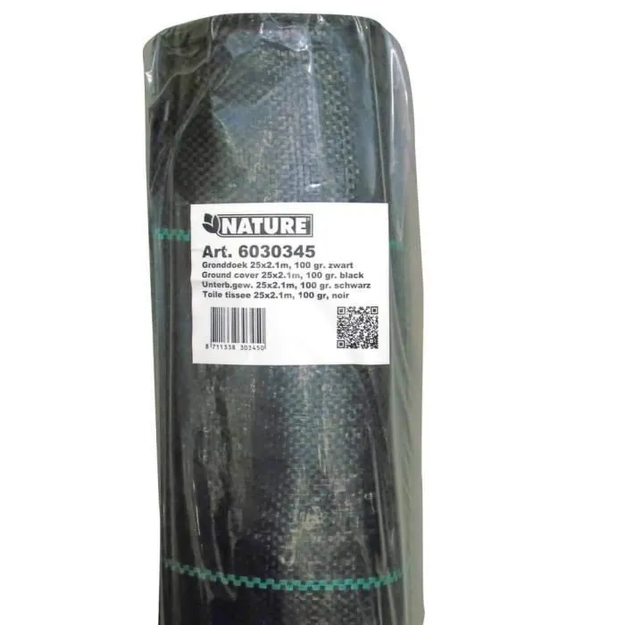 Nature Toile de paillage paysage noire 2,10 x 25 m, traitée anti-UV, 100 g/m² - Bâche de sol anti-mauvaises herbes