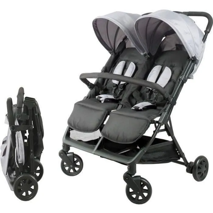 Bambisol DS209 - Poussette double côte à côte pour jumeaux dès la naissance, pliage ultra-compact, gris noir, inclinable à plat, jusqu'à 15 kg par siège Bambisol DS209 - Poussette double côte à côte pour jumeaux dès la naissance, pliage ultra-compact, gris noir, inclinable à plat, jusqu'à 15 kg par siège