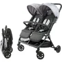 Bambisol DS209 - Poussette double côte à côte pour jumeaux dès la naissance, pliage ultra-compact, gris noir, inclinable à plat, jusqu'à 15 kg par siège