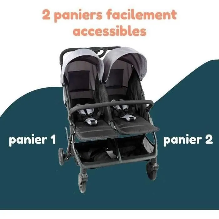 Bambisol DS209 - Poussette double côte à côte pour jumeaux dès la naissance, pliage ultra-compact, gris noir, inclinable à plat, jusqu'à 15 kg par siège Bambisol DS209 - Poussette double côte à côte pour jumeaux dès la naissance, pliage ultra-compact, gris noir, inclinable à plat, jusqu'à 15 kg par siège