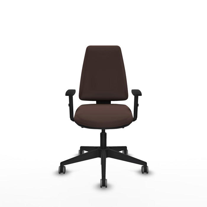 Chaise Elche Asynchrone Cuir écologique Marron foncé Base pyramidale noire Accoudoir 1D Sans appui-tête Roulettes 65mm pour moquette Chaise Elche Asynchrone Cuir écologique Marron foncé Base pyramidale noire Accoudoir 1D Sans appui-tête Roulettes 65mm pour moquette