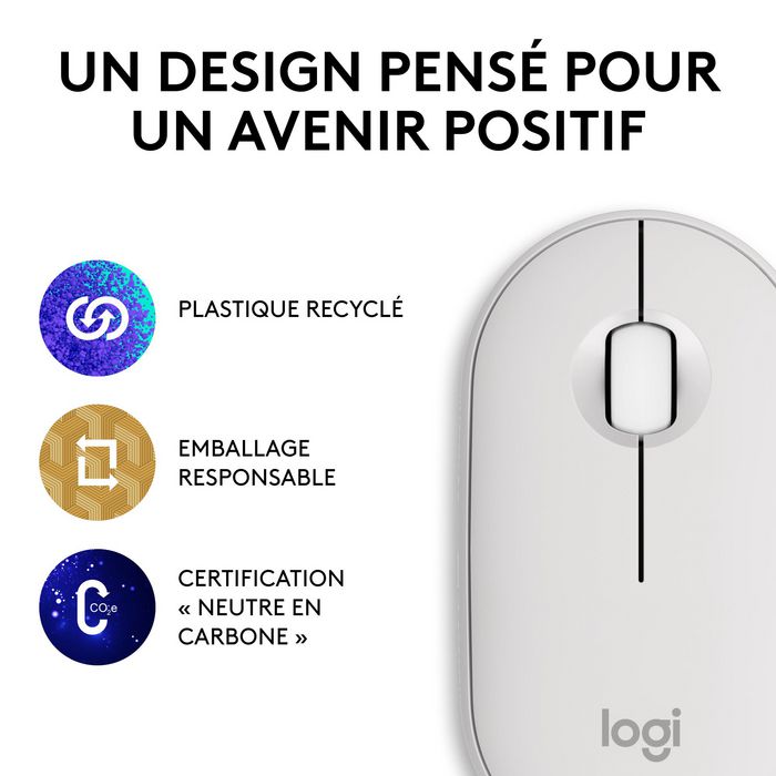 Logitech M350s Pebble Mouse 2 - Souris Bluetooth Ultra-Portable Silencieuse, Design Fin et Rond, Connexion Multi-Appareils, 2 Ans Autonomie