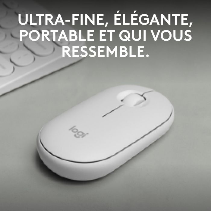 Logitech M350s Pebble Mouse 2 - Souris Bluetooth Ultra-Portable Silencieuse, Design Fin et Rond, Connexion Multi-Appareils, 2 Ans Autonomie
