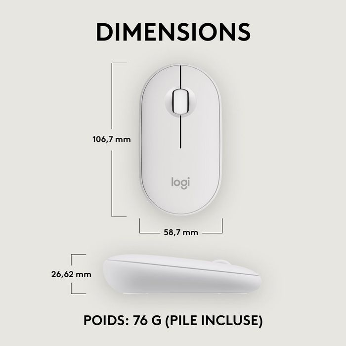Logitech M350s Pebble Mouse 2 - Souris Bluetooth Ultra-Portable Silencieuse, Design Fin et Rond, Connexion Multi-Appareils, 2 Ans Autonomie