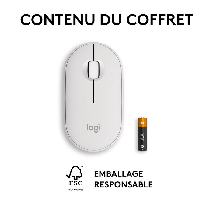 Logitech M350s Pebble Mouse 2 - Souris Bluetooth Ultra-Portable Silencieuse, Design Fin et Rond, Connexion Multi-Appareils, 2 Ans Autonomie