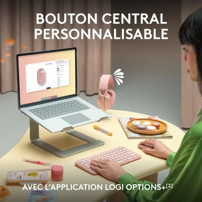 Logitech Pebble Mouse 2 M350s - Souris sans fil Bluetooth avec bouton personnalisable - Connectivité multidispositif - Blanche