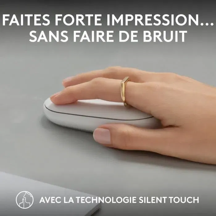 Logitech Pebble Mouse 2 M350s - Souris sans fil Bluetooth avec bouton personnalisable - Connectivité multidispositif - Blanche