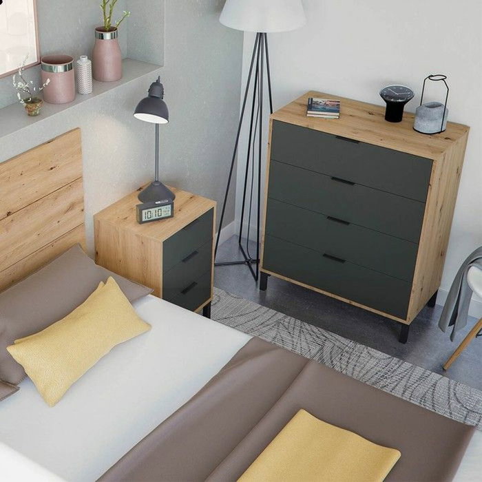 Calicosy Commode ENZO 4 Tiroirs Anthracite et Chêne