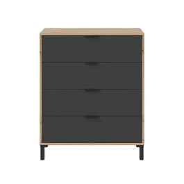 Calicosy Commode ENZO 4 Tiroirs - Anthracite et Chêne - Design Industriel - 77,5 x 40 x 93,5 cm