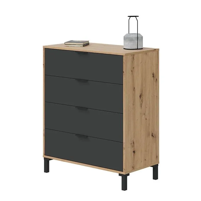 Calicosy Commode ENZO 4 Tiroirs - Anthracite et Chêne - Design Industriel - 77,5 x 40 x 93,5 cm Calicosy Commode ENZO 4 Tiroirs - Anthracite et Chêne - Design Industriel - 77,5 x 40 x 93,5 cm