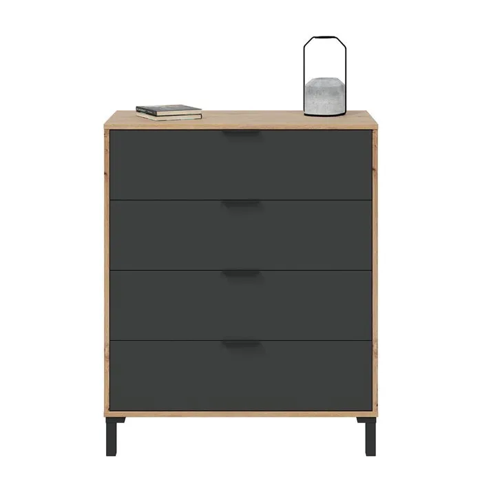 Calicosy Commode ENZO 4 Tiroirs - Anthracite et Chêne - Design Industriel - 77,5 x 40 x 93,5 cm Calicosy Commode ENZO 4 Tiroirs - Anthracite et Chêne - Design Industriel - 77,5 x 40 x 93,5 cm