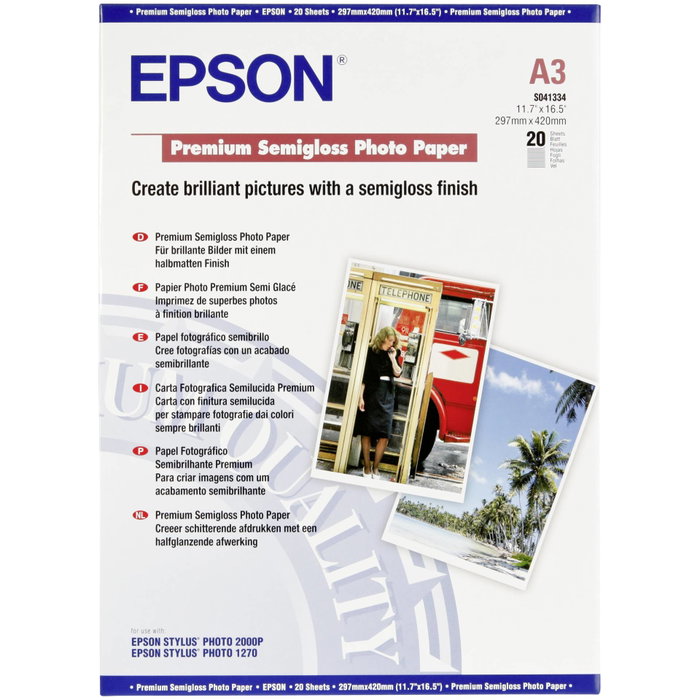 Epson Premium Semigloss Photo A3 251g 20 feuilles Epson Premium Semigloss Photo A3 251g 20 feuilles