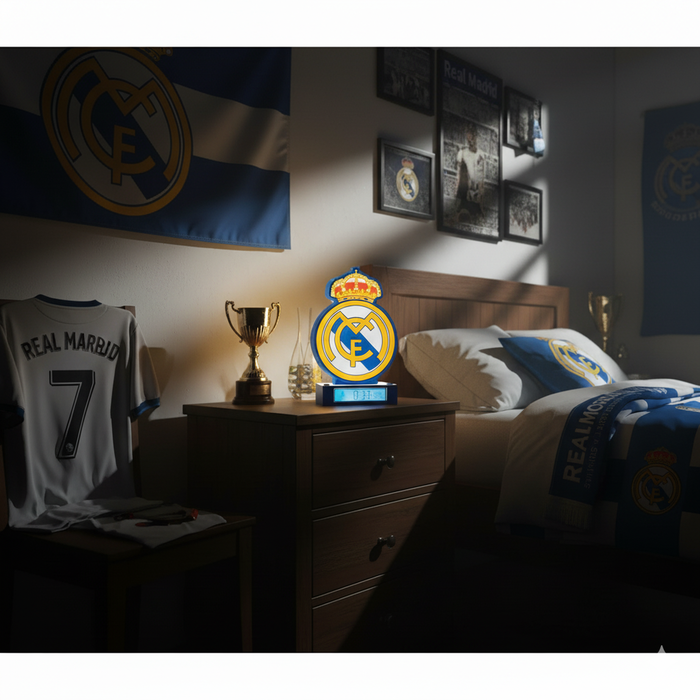 Real Madrid Lampe réveil 3D avec sonnerie de l'hymne - 15 x 15 x15 cm