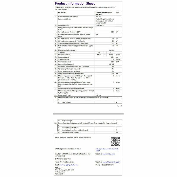 Écran Philips 24E2N1110/00 23,8" Full HD