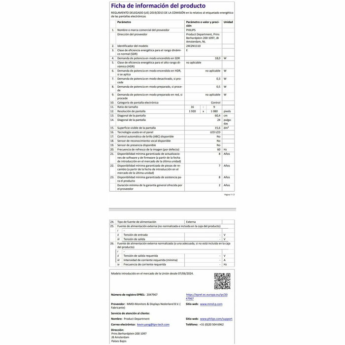 Écran Philips 24E2N1110/00 23,8" Full HD