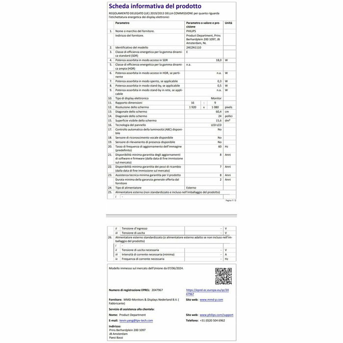 Écran Philips 24E2N1110/00 23,8" Full HD