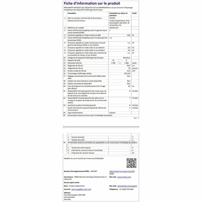 Écran Philips 24E2N1110/00 23,8" Full HD