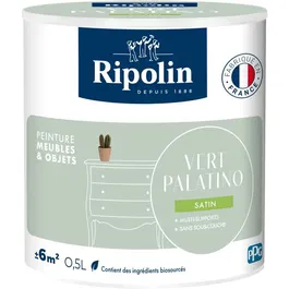 Ripolin - Peinture Meubles & Objets - Vert Palatino - Finition satinée - Pour bois, métal, stratifié - Intérieur & Extérieur - 0,5 litre