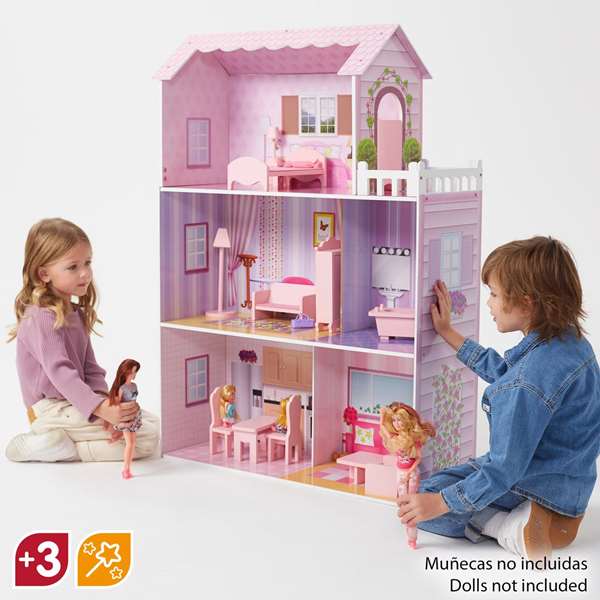 Color Baby Maison de poupée en bois 80x31x112 cm, pour enfants à partir de 3 ans, espagnol
