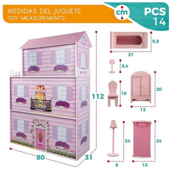 Color Baby Maison de poupée en bois 80x31x112 cm, pour enfants à partir de 3 ans, espagnol