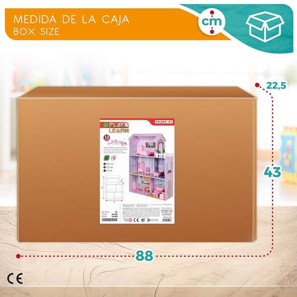 Color Baby Maison de poupée en bois 80x31x112 cm, pour enfants à partir de 3 ans, espagnol