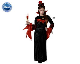 Disfraz Vampiresa - Déguisement de Vampiresse Noire avec Chapeau pour Fille 10-12 Ans - Halloween - Composition Polyester