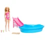 Barbie HRJ74 - Poupée Barbie et coffret avec piscine de rêve, toboggan et accessoires - Poupée blonde avec maillot de bain rose