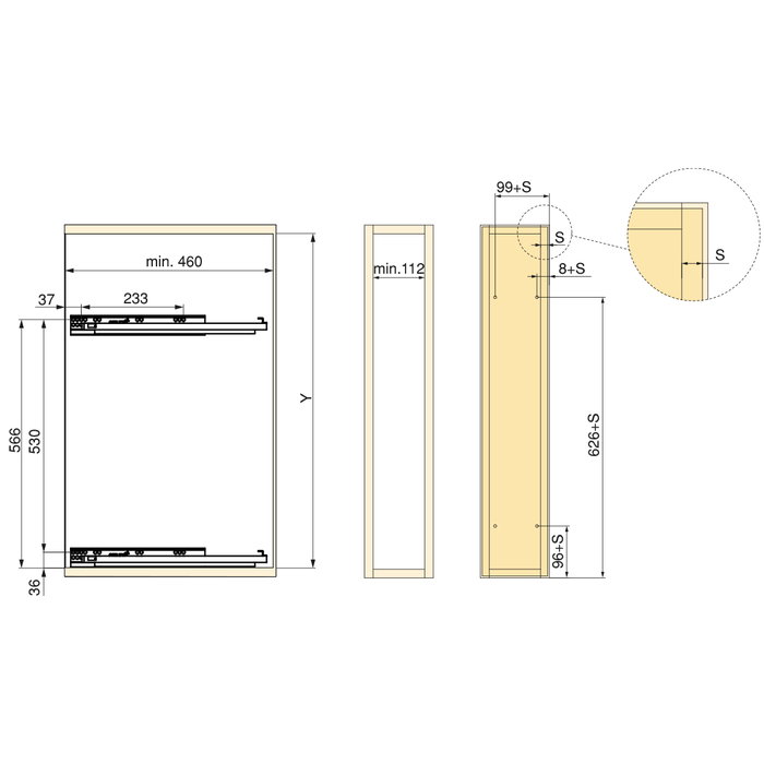 Emuca porte-bouteilles extractible TitaneMax avec fermeture à amortie, gauche, 3 plateaux, module 150mm, Acier, Gris Anthracite