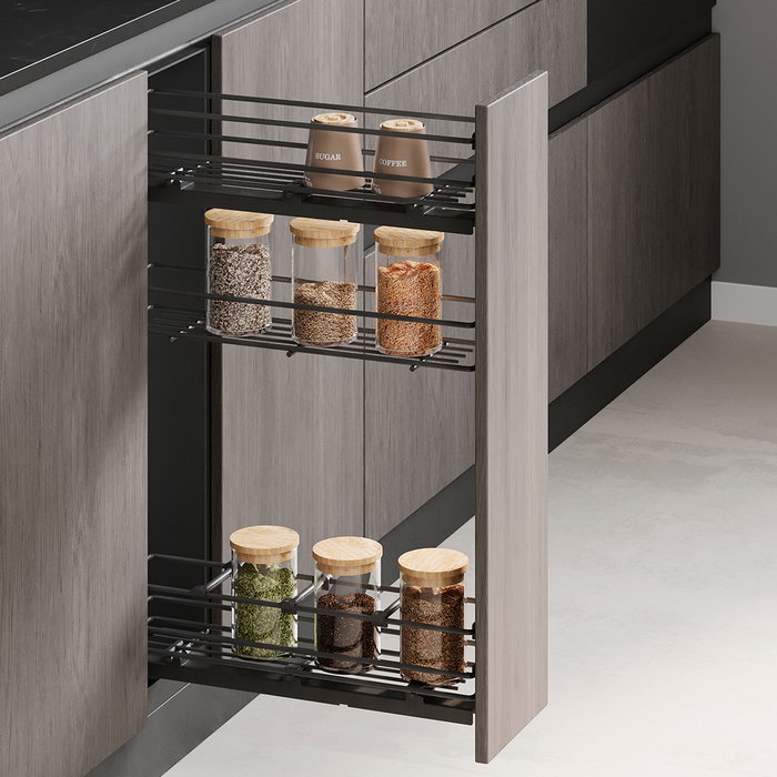 Emuca porte-bouteilles extractible TitaneMax avec fermeture à amortie, gauche, 3 plateaux, module 150mm, Acier, Gris Anthracite