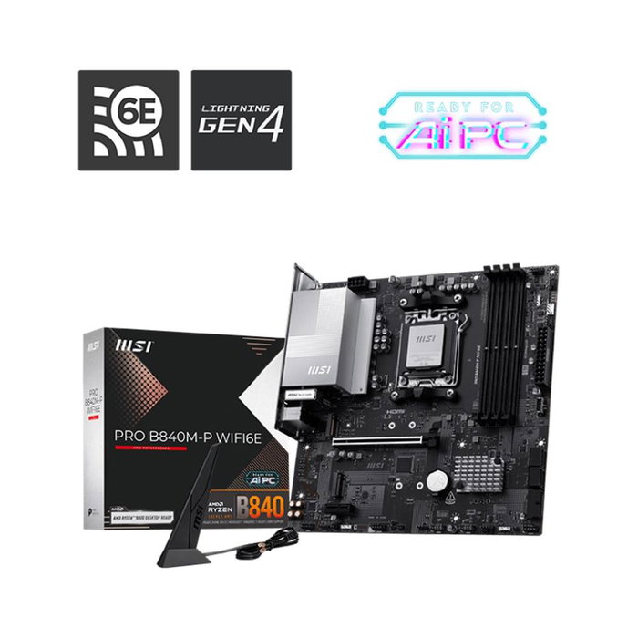 MSI PRO B840M-P Carte mère Socket AM5 Chipset AMD B840 DDR5 PCIe 4.0 M.2 HDMI Wi-Fi 6E mATX MSI PRO B840M-P Carte mère Socket AM5 Chipset AMD B840 DDR5 PCIe 4.0 M.2 HDMI Wi-Fi 6E mATX