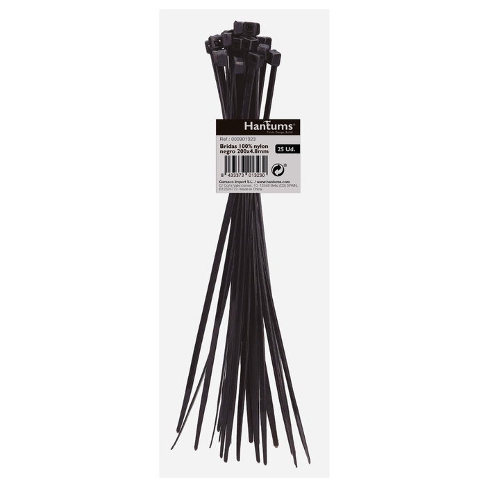 Hantums Sac de 25 colliers de serrage 100% nylon 200x4,8mm Noir Hantums Sac de 25 colliers de serrage 100% nylon 200x4,8mm Noir