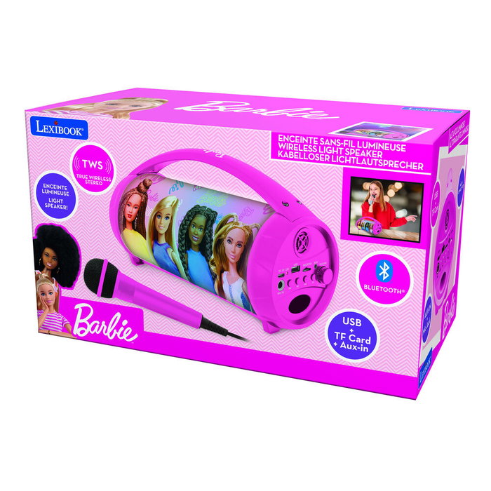Lexibook Enceinte Bluetooth Lumineuse Barbie Rose avec Micro Lexibook Enceinte Bluetooth Lumineuse Barbie Rose avec Micro