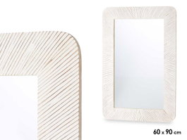 Giftdecor Miroir 60 x 90 cm Lignes Naturelles Blanc avec Cadre en Bois Marron
