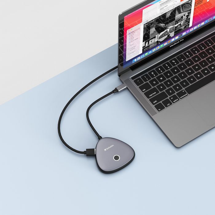 Verbatim WDA-02 Adaptateur d'Affichage Sans Fil USB-C avec Hub, Partage d'Écran en 4K UHD 30Hz, Port USB-A Additionnel, Portée 10m