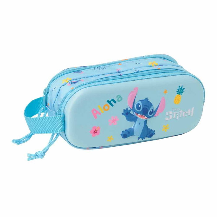 SAFTA - Portatodo 3D Stitch Disney - Sac avec deux compartiments à fermeture éclair - Poignée latérale - Dimensions 21x6x8 cm