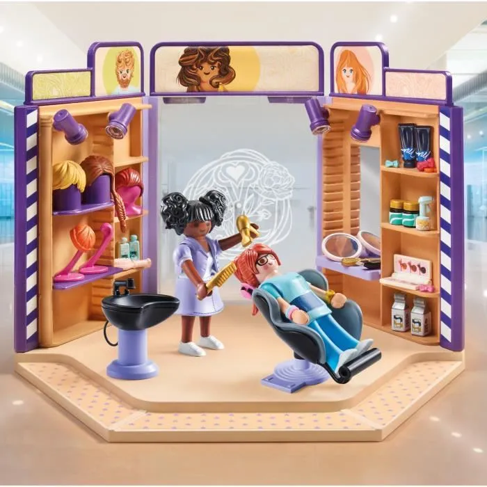 Playmobil 71535 Salon de Coiffure avec Fauteuil Repliable, Lavabo et Perruques Interchangeables - Figurines et Accessoires Détaillés