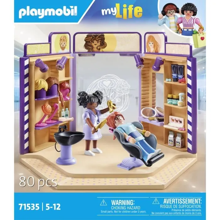 Playmobil 71535 Salon de Coiffure avec Fauteuil Repliable, Lavabo et Perruques Interchangeables - Figurines et Accessoires Détaillés