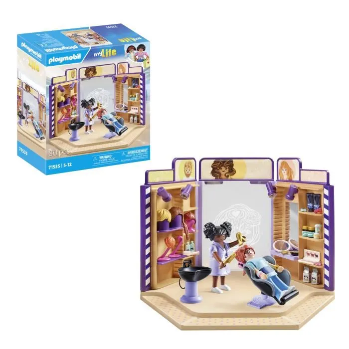 Playmobil 71535 Salon de Coiffure avec Fauteuil Repliable, Lavabo et Perruques Interchangeables - Figurines et Accessoires Détaillés