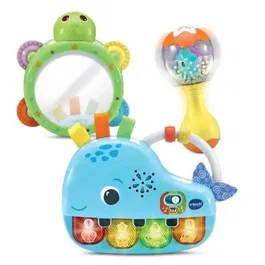VTech Coffret P'tit Musicien - Mes Premiers Instruments - 3 Instruments Électroniques pour Bébé (Piano, Tambourin, Maraca) - Thème Marin - Apprentissage Musical et Sensoriel