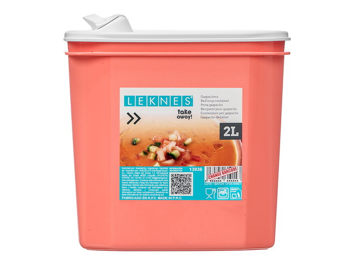 LEKNES Porte gazpacho en plastique rouge avec couvercle transparent 2L