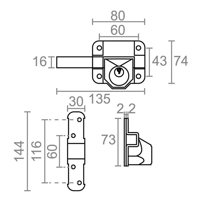 Serrure de sécurité Micel crr14 86l/50 mm Acier Gris 50 mm Recouvrir