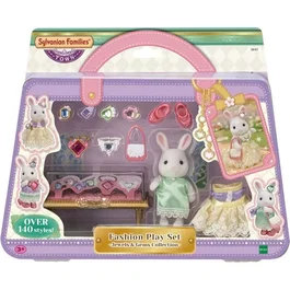 Sylvanian Families 5647 - Figurine miniature La Valisette de mode avec Grande Soeur Lapin Neige, 11 accessoires de bijoux, étagère de rangement, pour enfant à partir de 3 ans