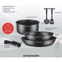 Arthur Martin Batterie de cuisine AM9582, 6 pièces en aluminium anti-adhésif pour tous feux dont induction, poêles 20 et 24 cm, casserole 16 cm, avec poignée amovible