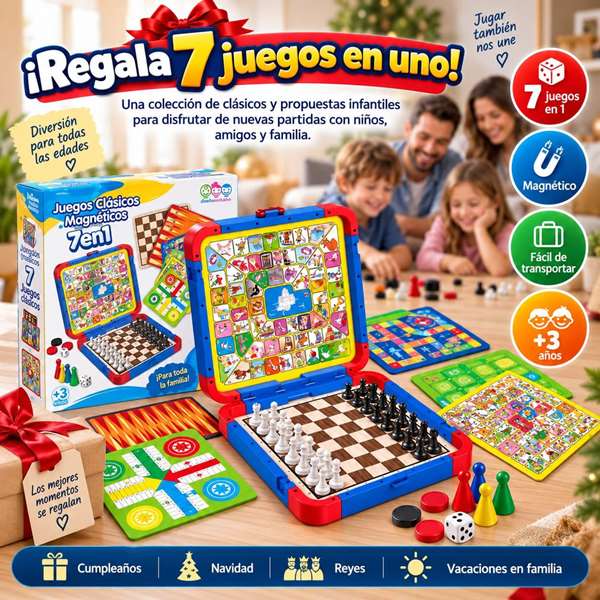 Jugatoys - enfamilia Jeux Classiques magnétiques 7 en 1 avec accessoires Jugatoys - enfamilia Jeux Classiques magnétiques 7 en 1 avec accessoires