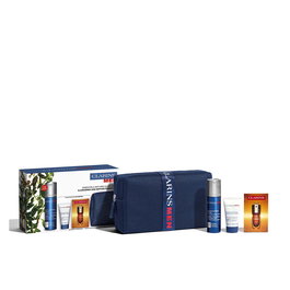 Clarins - Coffret Homme Anti-Âge Raffermissant - Crème Gel Visage, Nettoyant, Sérum et Trousse - 4 Pièces