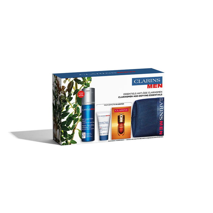 Clarins Coffret Homme Anti-Age 4 Pieces : Crème Gel Raffermissante, Nettoyant, Sérum Double Action, Trousse