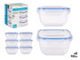 Leknes Lot de 6 Boîtes de Conservation Carrées en Plastique 900 ml Bleu Transparent 14,5 x 8,5 x 14,5 cm (Set de 8)